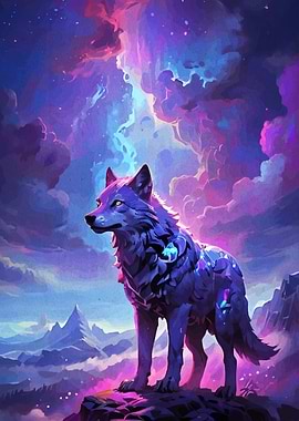 Cosmic Wolf on Mountain Peak