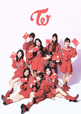 TWICE group photo in red outfits