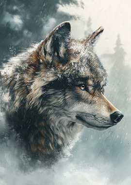 Wolf Portrait in Winter Landscape