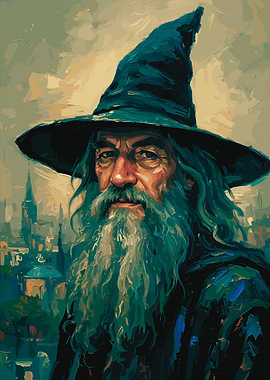 Wizard Portrait with Cityscape Background