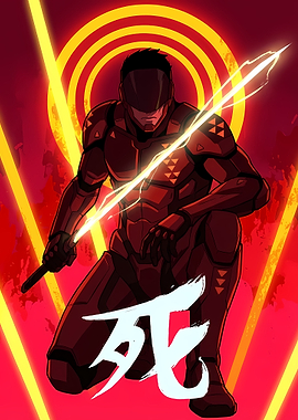 Cyberpunk Warrior with Glowing Sword