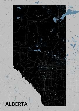 Alberta, Canada Map - Black and Gray