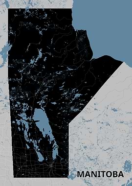 Manitoba Map - Black and Blue