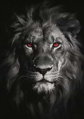 Lion Portrait with Red Eyes