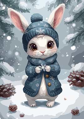 Winter Bunny with Snowflake
