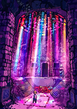 Stained Glass Light in Stone Ruins