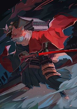 Fox Samurai Warrior with Red Katana
