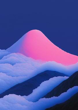 Pink Mountain Peak Above Clouds
