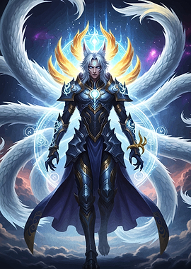 Mystical Warrior with Dragon and Aura