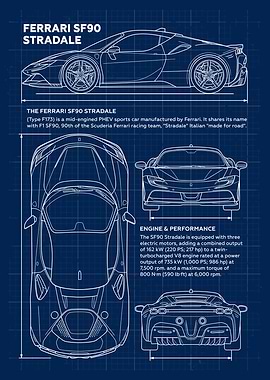 Car Ferrari SF90 Stradale Blueprint