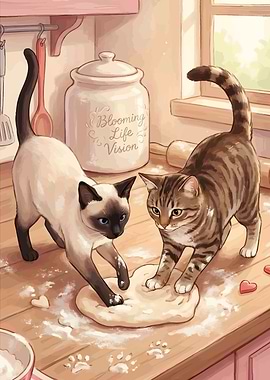 Cats Baking Cookies Illustration