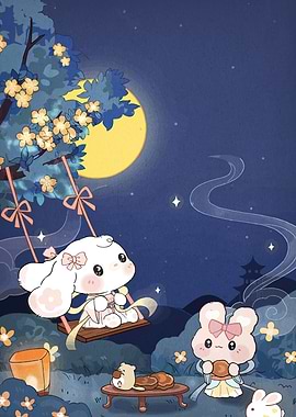 Cute Rabbits Moon Festival Illustration