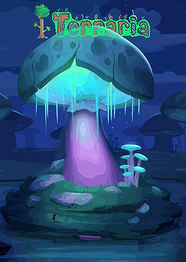 Terraria Glowing Mushroom Biome Illustration