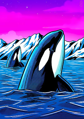 Orcas in the Arctic Sea