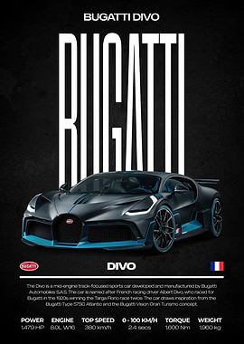Bugatti Divo Sports Car Poster