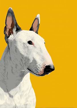 Bull Terrier Portrait on Yellow Background