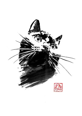 Black Cat Ink Painting