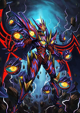 Armored Figure with Floating Eye Orbs