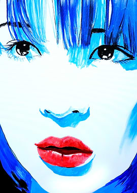 Blue Haired Woman with Red Lips