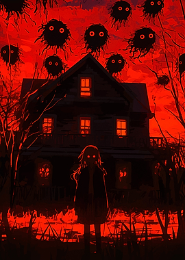 Haunted House with Girl and Spirits