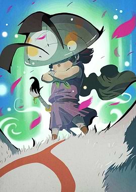 Okami Amaterasu and Issun digital art