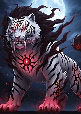 Mystical White Tiger with Red Markings