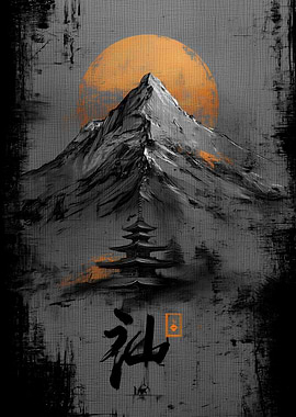 Ukiyo Minimalism Mountain Pagoda