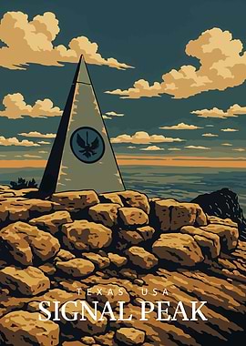 Texas Signal Peak State High-Point Travel Poster, Guadalupe Mountains National ParkUSA Illustration