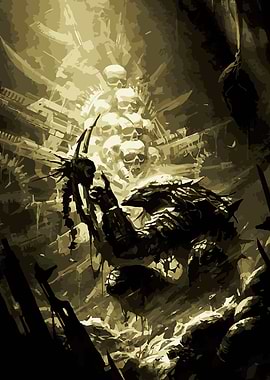 Warrior with Skull Throne