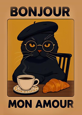 Bonjour Mon Amour Cat Illustration