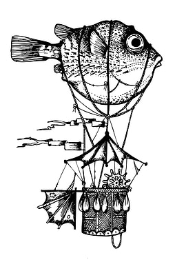 Fish Airship Steampunk Illustration