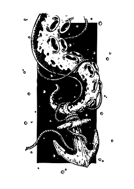 Octopus and Anchor Black and White
