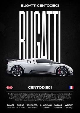 Bugatti Centodieci Car Poster