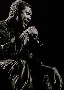 Usher Performing in Black and White