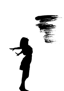 Silhouette of Woman with Abstract Tornado