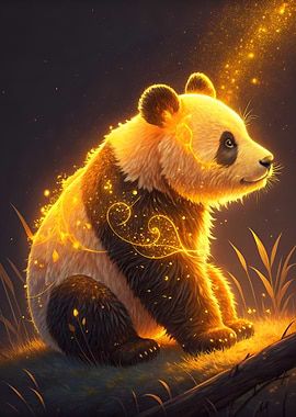 Glowing Panda in Dark Setting