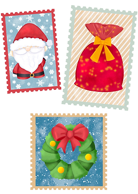 Christmas Stamps: Santa, Gift Bag, Wreath