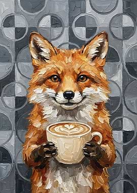 Cute Fox with Coffee Painting