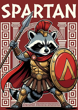 Spartan Raccoon Warrior Illustration