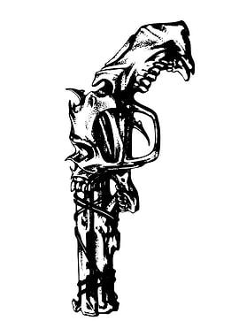Skull Gun Black and White