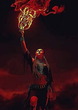 Woman with Fire Torch in Red