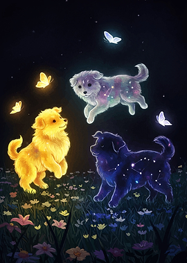 Celestial Dogs in a Flower Field