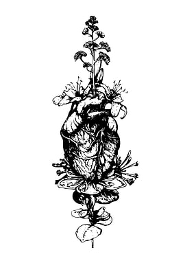 Anatomical Heart with Floral Elements