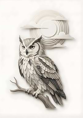 Paper Owl Under Moonlit Clouds