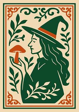 Witch with Mushroom Illustration