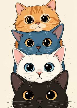 Stacked Cartoon Cats