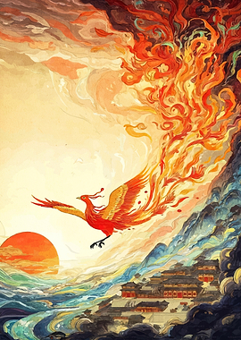 Phoenix Rising Over Ancient City