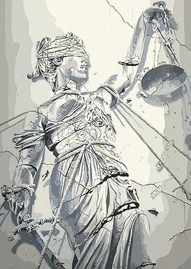 Cracked Lady Justice with Money