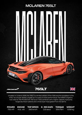 McLaren 765LT Car Poster