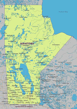 Manitoba Map with Cities and Lakes